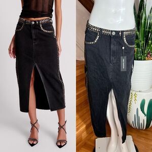 One Teaspoon BLACK OAK STUDDED ROCKO LONG LENGTH DENIM SKIRT/ size 27